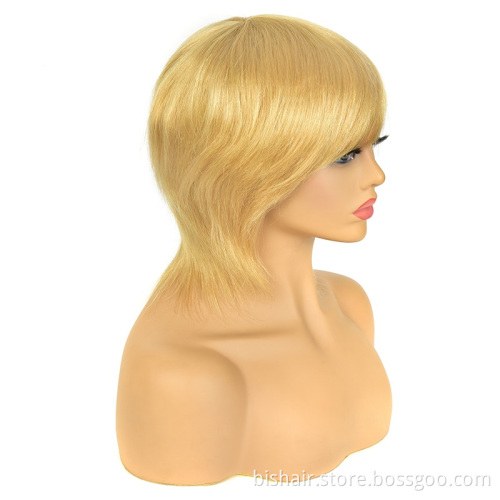 Wholesale Human Hair Wigs with Bangs 1B 27 Blond Short Cut Brazilian Straight Hair Full Wig For Black Women Cheap Remy Hair Wig